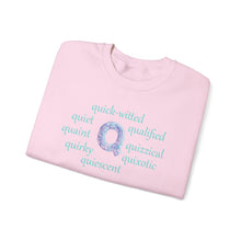 Load image into Gallery viewer, Q Alphabet Sweatshirt, Alphabet Initial "Q" Motivational, Optimistic, Mental Health Unisex Heavy Blend™ Crewneck Sweatshirt, Self-affirming Sweatshirt