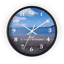 Load image into Gallery viewer, 10 inch round wall clock showing a picture of Bequia  beach in St. Vincent and the Grenadines