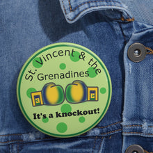 Load image into Gallery viewer, St. Vincent & the Grenadines “It’s a Knockout” Boxing Gloves Pin – Green Spotted Background