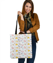 Load image into Gallery viewer, beach themed tote bag featuring anchors, seashells, starfish and crabs