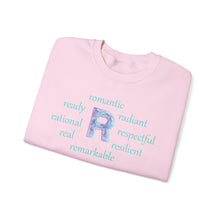 Load image into Gallery viewer, R Alphabet Sweatshirt, Alphabet Initial "R" Motivational, Optimistic, Mental Health Unisex Heavy Blend™ Crewneck Sweatshirt, Self-affirming Sweatshirt