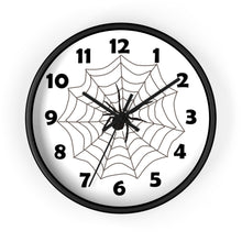Load image into Gallery viewer, 10 inch round wall clock featuring a spider in a web