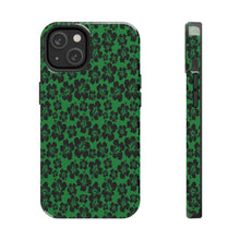 Load image into Gallery viewer, Black Hibiscus on Green iPhone Tough Phone Cases