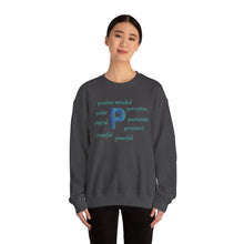 Load image into Gallery viewer, P Alphabet Sweatshirt, Optimistic, Mental Health, Motivational Alphabet Initial "P" Unisex Heavy Blend™ Crewneck Sweatshirt, Self-affirming Sweatshirt