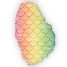 Load image into Gallery viewer, Tropical Lemon Wedge Mermaid Scales St. Vincent Map-Shaped Throw Pillow