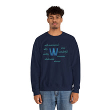 Load image into Gallery viewer, W Alphabet Sweatshirt, Motivational, Optimistic, mental Health, Alphabet Initial "W" Unisex Heavy Blend™ Crewneck Sweatshirt, Self-affirming Sweatshirt