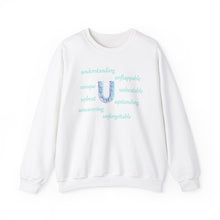 Load image into Gallery viewer, U Alphabet Sweatshirt, Motivational, Optimistic, Mental Health Alphabet Initial "U" Unisex Heavy Blend™ Crewneck Sweatshirt, Self-affirming Sweatshirt