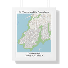Load image into Gallery viewer, Cane Garden St. Vincent and the Grenadines Map Framed Print Poster, City Map Print Poster, Framed Vertical Poster