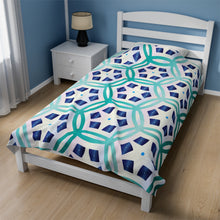 Load image into Gallery viewer, Blue Hexagon Velveteen Plush Blanket