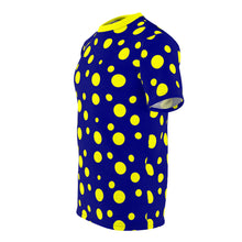 Load image into Gallery viewer, Yellow Spotted Dark Blue Unisex Tee