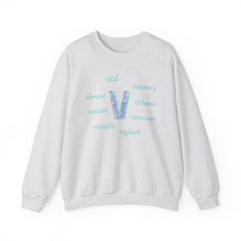 Load image into Gallery viewer, V Alphabet Sweatshirt, Mental Health, Optimistic, Motivational Alphabet Initial "V" Unisex Heavy Blend™ Crewneck Sweatshirt, Self-affirming Sweatshirt
