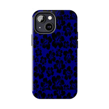 Load image into Gallery viewer, Black Hibiscus on Blue iPhone Tough Phone Cases