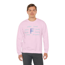 Load image into Gallery viewer, F Alphabet Sweatshirt, Alphabet Initial "F" Unisex Heavy Blend™ Optimistic, Mental Health, Motivational Crewneck Sweatshirt, Self-affirming Sweatshirt