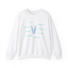 Load image into Gallery viewer, V Alphabet Sweatshirt, Mental Health, Optimistic, Motivational Alphabet Initial "V" Unisex Heavy Blend™ Crewneck Sweatshirt, Self-affirming Sweatshirt