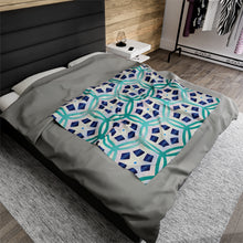 Load image into Gallery viewer, Blue Hexagon Velveteen Plush Blanket