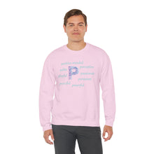 Load image into Gallery viewer, P Alphabet Sweatshirt, Optimistic, Mental Health, Motivational Alphabet Initial "P" Unisex Heavy Blend™ Crewneck Sweatshirt, Self-affirming Sweatshirt