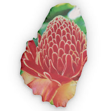 Load image into Gallery viewer, St. Vibcent and the Grenadines map shaped pillow featuring a picture of a ginger torch lily flower