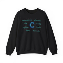 Load image into Gallery viewer, C Alphabet Sweatshirt, Alphabet Initial "C" Unisex Heavy Blend™ Crewneck Optimistic, Motivational, Mental Health Sweatshirt, Self-affirming Sweatshirt