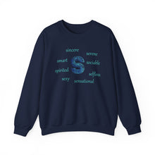 Load image into Gallery viewer, S Alphabet Sweatshirt, Alphabet Initial "S" Motivational, Optimistic, Mental Health Unisex Heavy Blend™ Crewneck Sweatshirt, Self-affirming Sweatshirt