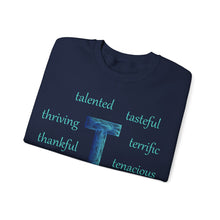 Load image into Gallery viewer, T Alphabet Sweatshirt, Alphabet Initial "T", Mental Health, Motivational, Optimistic Unisex Heavy Blend™ Crewneck Sweatshirt, Self-affirming Sweatshirt