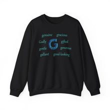 Load image into Gallery viewer, G Alphabet Sweatshirt, Motivational, Optimistic, Alphabet Initial "G", Mental Health Unisex Heavy Blend™ Crewneck Sweatshirt, Self-affirming shirt
