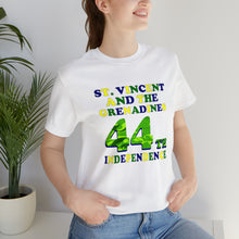 Load image into Gallery viewer, St. Vincent and the Grenadines 44th Independence Day, National Colors Unisex Jersey Short Sleeve Tee