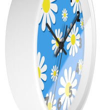 Load image into Gallery viewer, Daisies on Blue Wall Clock, Daisy Wall Clock, Blue Floral Wall Clock