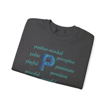 Load image into Gallery viewer, P Alphabet Sweatshirt, Optimistic, Mental Health, Motivational Alphabet Initial "P" Unisex Heavy Blend™ Crewneck Sweatshirt, Self-affirming Sweatshirt
