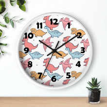 Load image into Gallery viewer, Adorable Prehistoric Dino Party Wall Clock – Cute Pink, Blue & Orange Dinosaurs Wall Clock