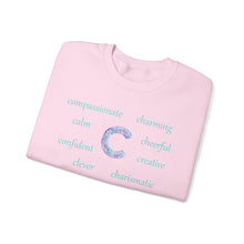 Load image into Gallery viewer, C Alphabet Sweatshirt, Alphabet Initial "C" Unisex Heavy Blend™ Crewneck Optimistic, Motivational, Mental Health Sweatshirt, Self-affirming Sweatshirt