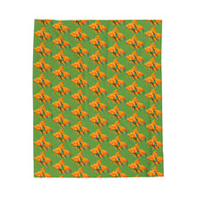 Load image into Gallery viewer, green velveteen plush blanket with a goldfish design