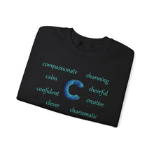 Load image into Gallery viewer, C Alphabet Sweatshirt, Alphabet Initial "C" Unisex Heavy Blend™ Crewneck Optimistic, Motivational, Mental Health Sweatshirt, Self-affirming Sweatshirt
