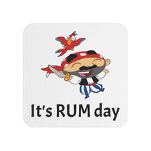 Load image into Gallery viewer, Pirate-themed coaster with a parrot and text 'It's RUM day' on a white background