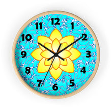 Load image into Gallery viewer, Yellow Lily on Blue Marble Wall Clock, Lotus Flower Wall Clock
