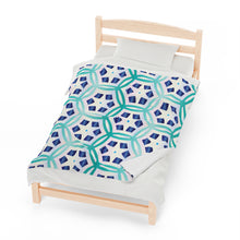 Load image into Gallery viewer, Blue Hexagon Velveteen Plush Blanket