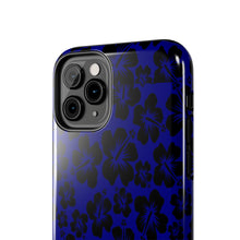 Load image into Gallery viewer, Black Hibiscus on Blue iPhone Tough Phone Cases