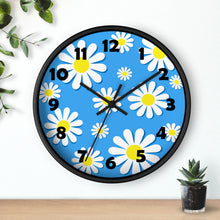 Load image into Gallery viewer, Daisies on Blue Wall Clock, Daisy Wall Clock, Blue Floral Wall Clock