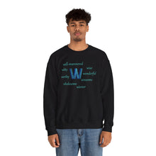 Load image into Gallery viewer, W Alphabet Sweatshirt, Motivational, Optimistic, mental Health, Alphabet Initial "W" Unisex Heavy Blend™ Crewneck Sweatshirt, Self-affirming Sweatshirt