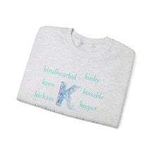Load image into Gallery viewer, K Alphabet Sweatshirt, Alphabet Initial "K" Motivational, Mental Health, Optimistic, Unisex Heavy Blend™ , Self-affirming Sweatshirt