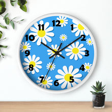Load image into Gallery viewer, Daisies on Blue Wall Clock, Daisy Wall Clock, Blue Floral Wall Clock