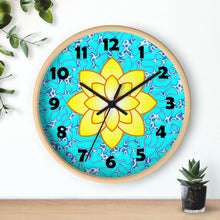 Load image into Gallery viewer, Yellow Lily on Blue Marble Wall Clock, Lotus Flower Wall Clock