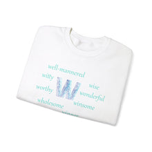 Load image into Gallery viewer, W Alphabet Sweatshirt, Motivational, Optimistic, mental Health, Alphabet Initial "W" Unisex Heavy Blend™ Crewneck Sweatshirt, Self-affirming Sweatshirt