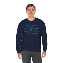 Load image into Gallery viewer, F Alphabet Sweatshirt, Alphabet Initial "F" Unisex Heavy Blend™ Optimistic, Mental Health, Motivational Crewneck Sweatshirt, Self-affirming Sweatshirt