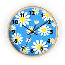 Load image into Gallery viewer, Daisies on Blue Wall Clock, Daisy Wall Clock, Blue Floral Wall Clock