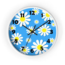 Load image into Gallery viewer, Daisies on Blue Wall Clock, Daisy Wall Clock, Blue Floral Wall Clock