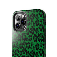 Load image into Gallery viewer, Black Hibiscus on Green iPhone Tough Phone Cases