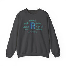 Load image into Gallery viewer, R Alphabet Sweatshirt, Alphabet Initial "R" Motivational, Optimistic, Mental Health Unisex Heavy Blend™ Crewneck Sweatshirt, Self-affirming Sweatshirt