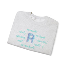 Load image into Gallery viewer, R Alphabet Sweatshirt, Alphabet Initial "R" Motivational, Optimistic, Mental Health Unisex Heavy Blend™ Crewneck Sweatshirt, Self-affirming Sweatshirt