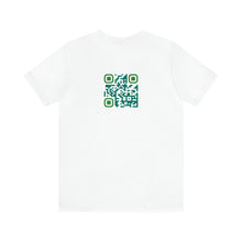 Load image into Gallery viewer, White unisex t-shirt with the QR Code showing A winner never quits