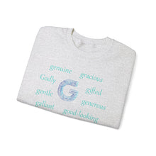 Load image into Gallery viewer, G Alphabet Sweatshirt, Motivational, Optimistic, Alphabet Initial "G", Mental Health Unisex Heavy Blend™ Crewneck Sweatshirt, Self-affirming shirt